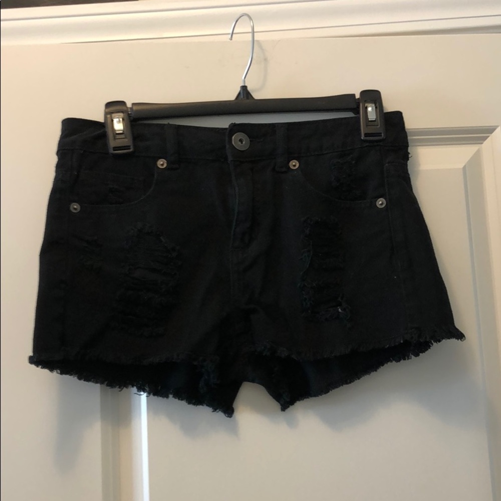 Black Ripped Denim Shorts